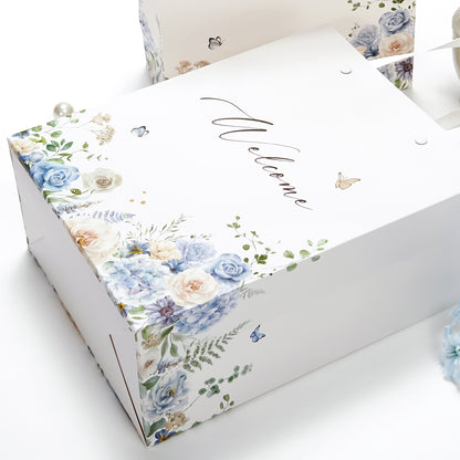 Crisky Blue Flower Welcome Bags for Wedding Hotel Guests, 25 pcs Candy Buffet Bags, Wedding Gift Bridal Baby Shower Favor Bags, 10"x8"x4"