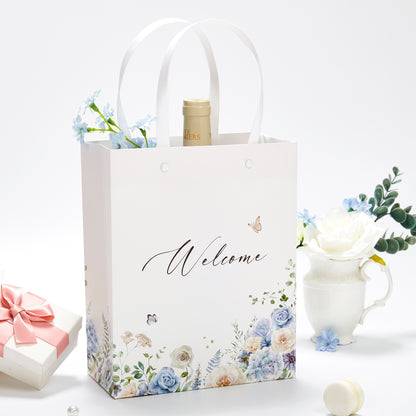 Crisky Blue Flower Welcome Bags for Wedding Hotel Guests, 25 pcs Candy Buffet Bags, Wedding Gift Bridal Baby Shower Favor Bags, 10"x8"x4"