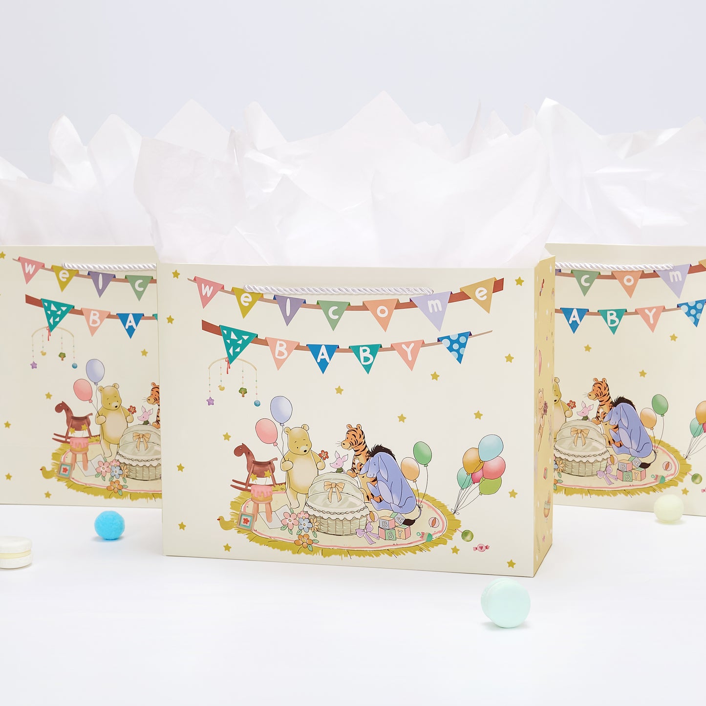 Crisky 13" Large Baby Gift Bag with Tissue Paper and Card for Baby Shower Gender Reveal Parties (Little Bear Animal Design)