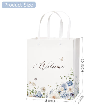 Crisky Blue Flower Welcome Bags for Wedding Hotel Guests, 25 pcs Candy Buffet Bags, Wedding Gift Bridal Baby Shower Favor Bags, 10"x8"x4"