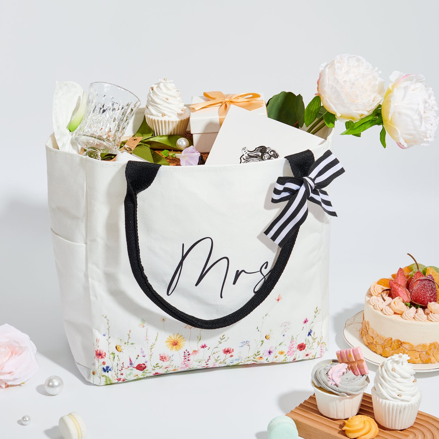Crisky Mrs Canvas Tote Bag,Bride Bag, Bridal Shower Gifts for Bride, mrs Bag, Wedding Giftts, Engagement Gifts, Future Mrs Gifts, Bachelorette Party 13.8" x 12.4" x 6"