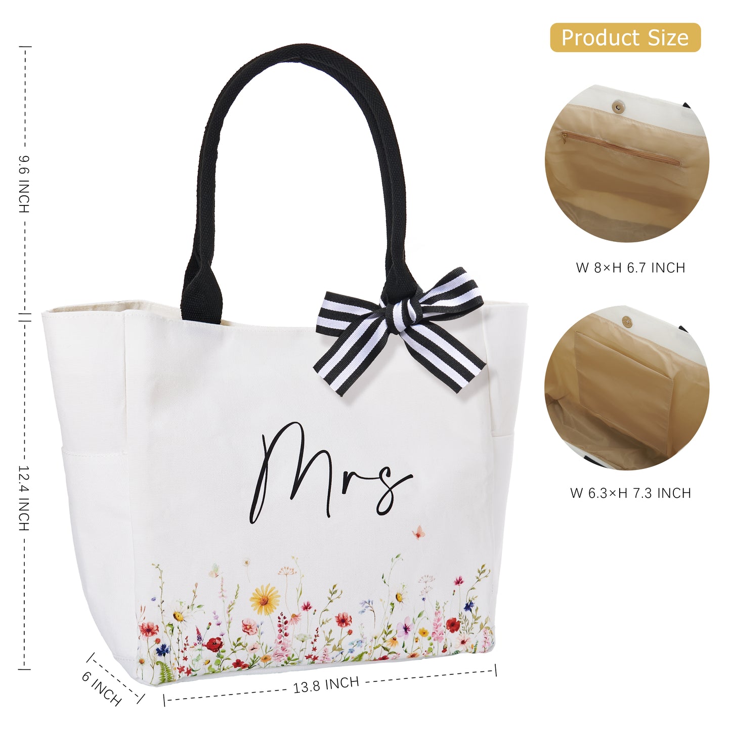 Crisky Mrs Canvas Tote Bag,Bride Bag, Bridal Shower Gifts for Bride, mrs Bag, Wedding Giftts, Engagement Gifts, Future Mrs Gifts, Bachelorette Party 13.8" x 12.4" x 6"