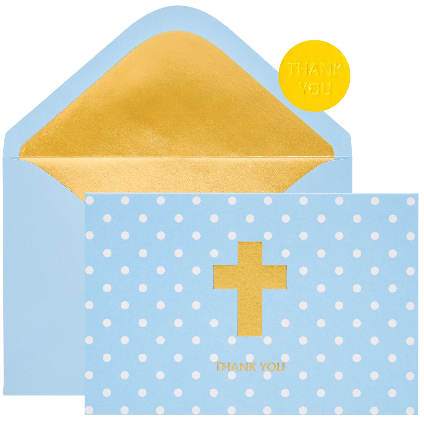 Crisky Boy Baptism Thank You Cards with Envelopes, Christian Cross Thank You Cards Baby Shower, Religious Thank You Cards, 50 pack Blue Gold Foil for Baptism, Wedding, Funeral, Bridal Shower