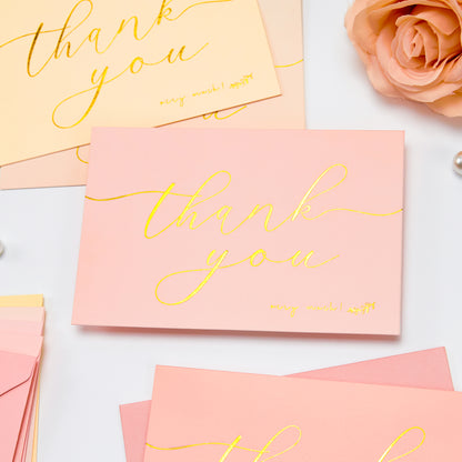 Crisky 50 pcs Pink Shade Thank You Cards With Envelopes & Stickers Simple Chic Elegant Greeting Cards Perfect for Wedding/Business/Birthday/Graduation 4 x 6 inches