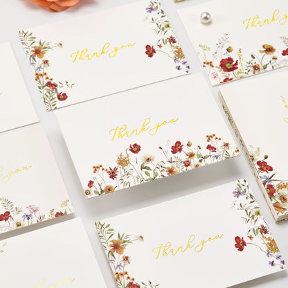 Crisky 50 Pack Thank You Cards with Envelopes, 4 Assortment Floral Watercolor, Perfect for Birthday, Baby Shower, Bridal Shower, Wedding, Graduation, and Other Occasion 4x6 inch