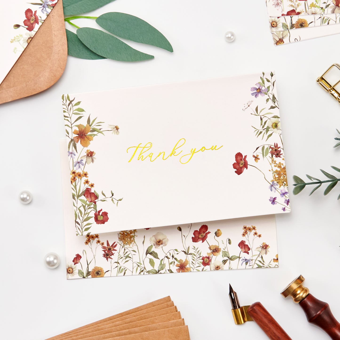 Crisky 50 Pack Thank You Cards with Envelopes, 4 Assortment Floral Watercolor, Perfect for Birthday, Baby Shower, Bridal Shower, Wedding, Graduation, and Other Occasion 4x6 inch