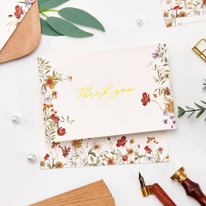 Crisky 50 Pack Thank You Cards with Envelopes, 4 Assortment Floral Watercolor, Perfect for Birthday, Baby Shower, Bridal Shower, Wedding, Graduation, and Other Occasion 4x6 inch