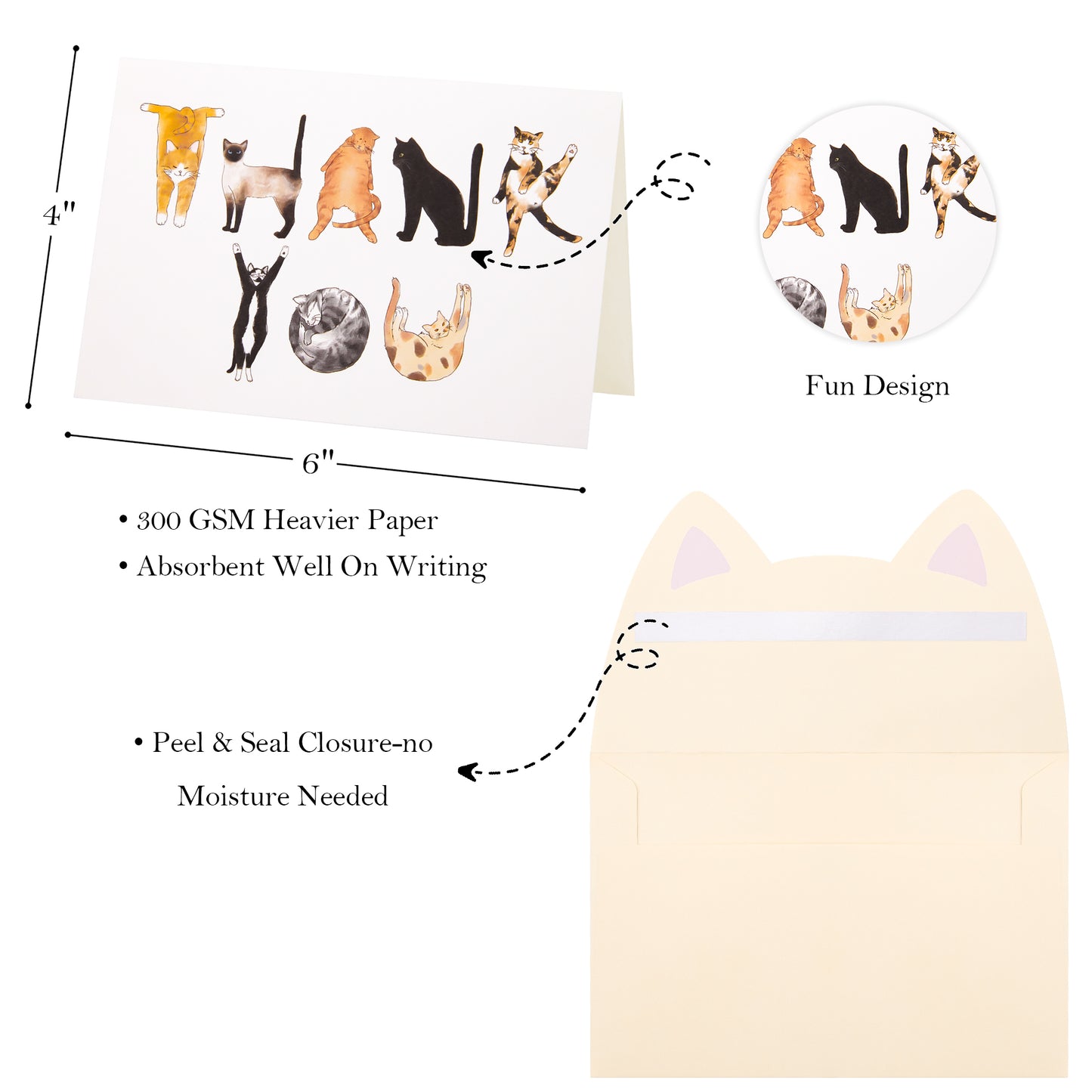 Crisky 25PCS Funny Cat Thank You Cards Cut Adorable Alphabet Kitty Cats Notes Bulk with Envelopes and Stickers for Him or Her Suit All Occasion