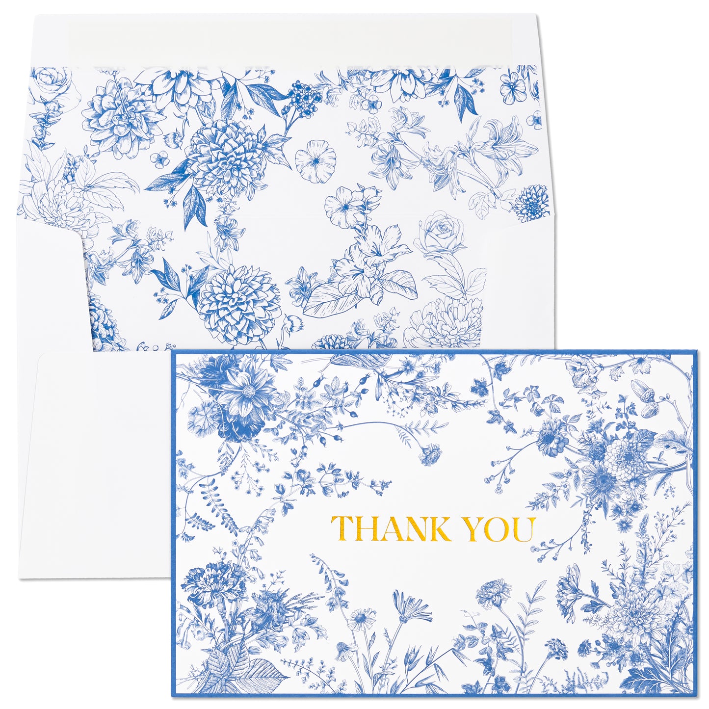 Crisky 50 Pack Blue Floral Thank You Cards Gold Foil Greeting Notes Bulk with Envelopes & Stickers for Birthday, Baby Shower, Bridal Shower, Wedding, Graduation, Business