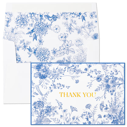 Crisky 50 Pack Blue Floral Thank You Cards Gold Foil Greeting Notes Bulk with Envelopes & Stickers for Birthday, Baby Shower, Bridal Shower, Wedding, Graduation, Business