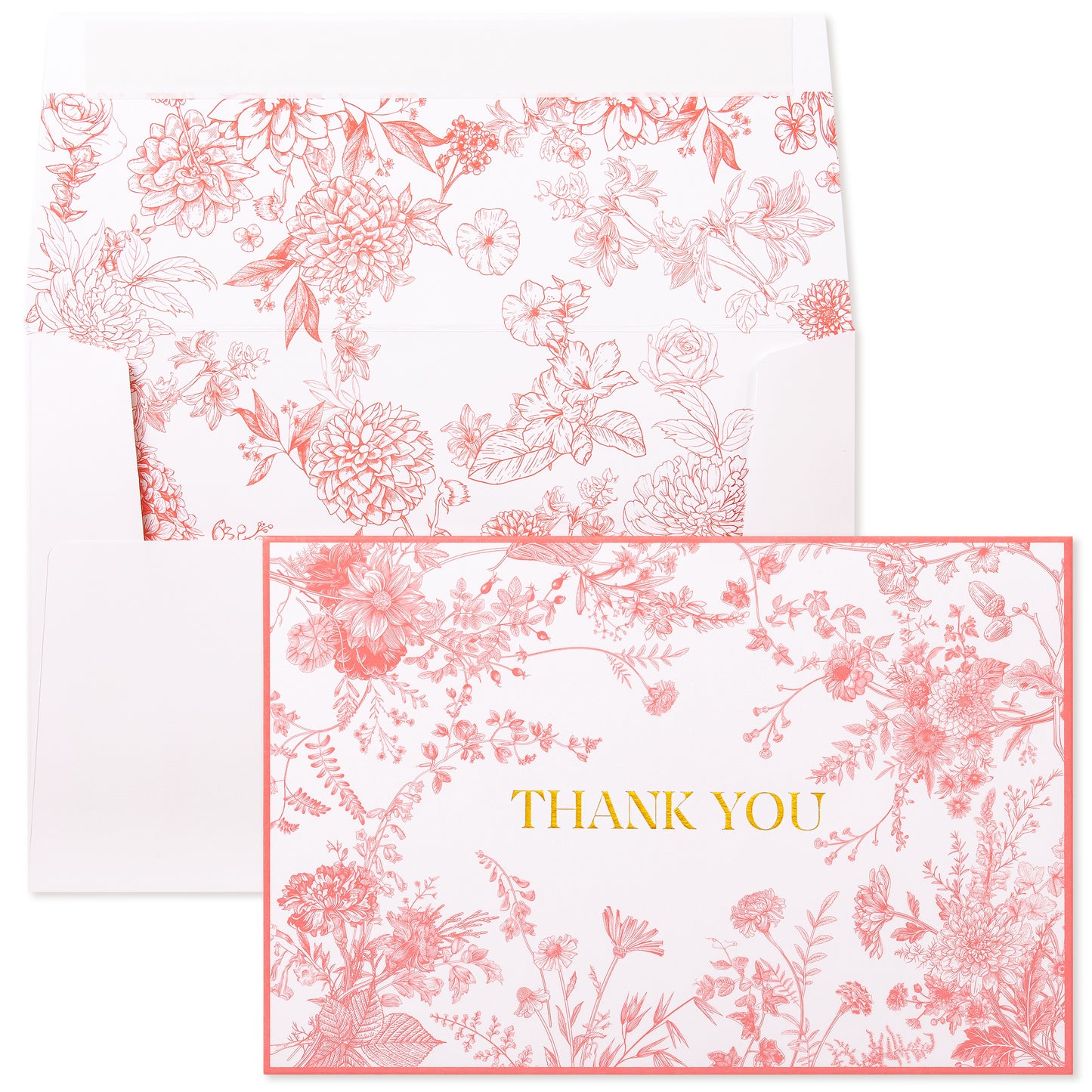 Crisky Pink Floral Thank you cards Gold Foil Greeting Notes Bulk with Envelopes(50 Pack) for Birthday, Baby Shower, Bridal Shower, Wedding, Graduation