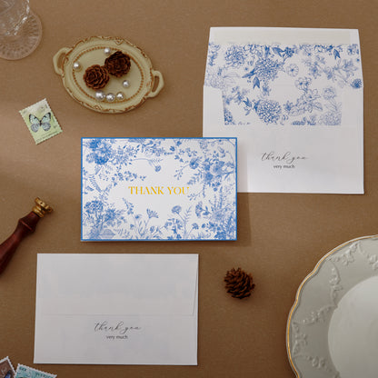 Crisky 50 Pack Blue Floral Thank You Cards Gold Foil Greeting Notes Bulk with Envelopes & Stickers for Birthday, Baby Shower, Bridal Shower, Wedding, Graduation, Business