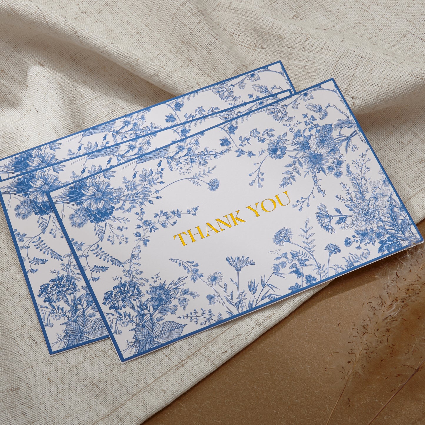 Crisky 50 Pack Blue Floral Thank You Cards Gold Foil Greeting Notes Bulk with Envelopes & Stickers for Birthday, Baby Shower, Bridal Shower, Wedding, Graduation, Business