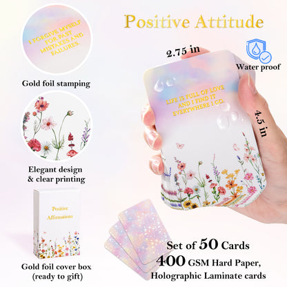 Crisky Positive Affirmation Cards for Women, 50 Pack Daily Affirmations, Encouragement Motivation Cards with Edgy Positive Quotes, Inspirational Gifts for Women, best friends, Girls