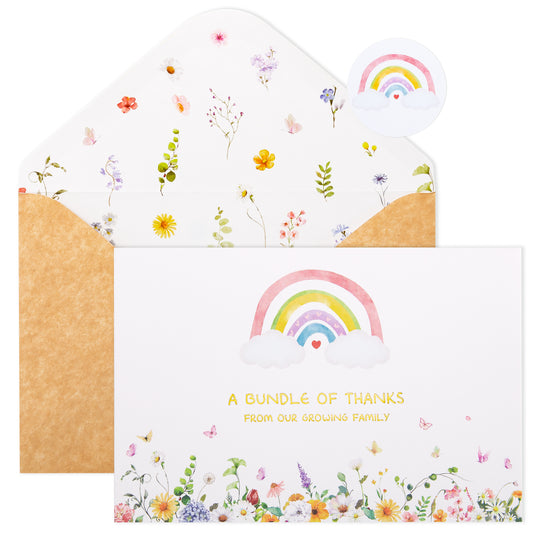 Crisky Baby Shower Thank You Cards with Envelopes, 50 Pack General Baby Shower Cards Floral Rainbow Design,(A Bundle of Thanks From Our Growing Family)