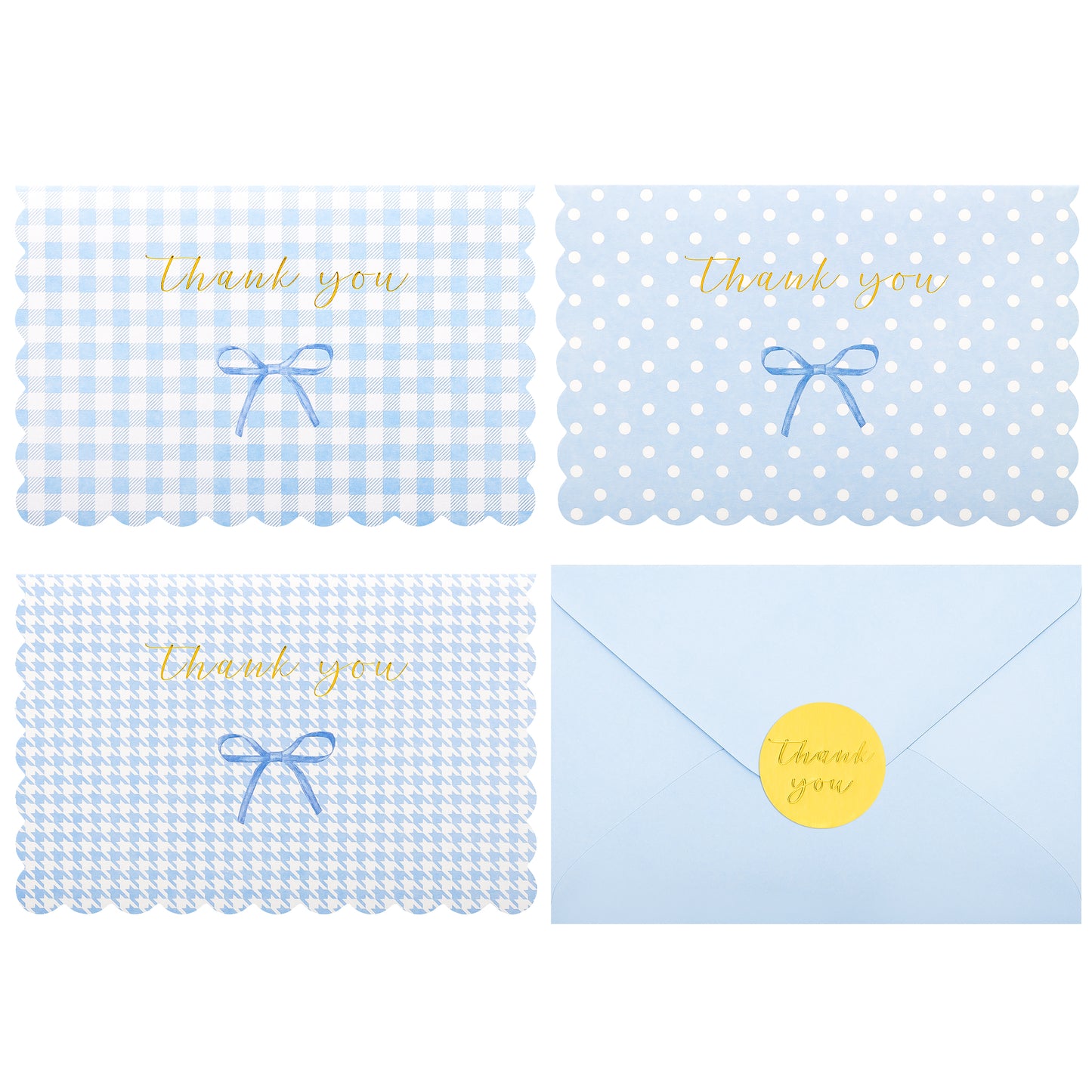 Crisky Thank You Cards with Envelopes,50 Pack Blue Thank You Cards Bulk Bow Style for Baby Shower, Birthday, Wedding Decoration Party Favors