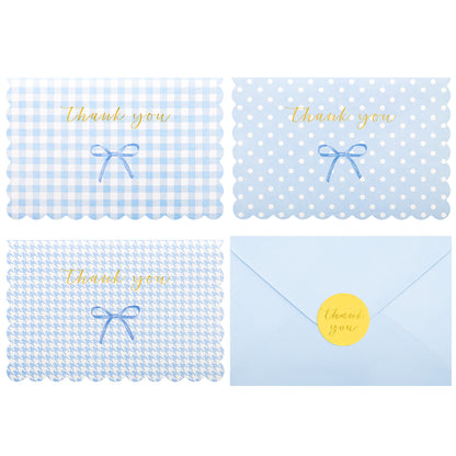 Crisky Thank You Cards with Envelopes,50 Pack Blue Thank You Cards Bulk Bow Style for Baby Shower, Birthday, Wedding Decoration Party Favors