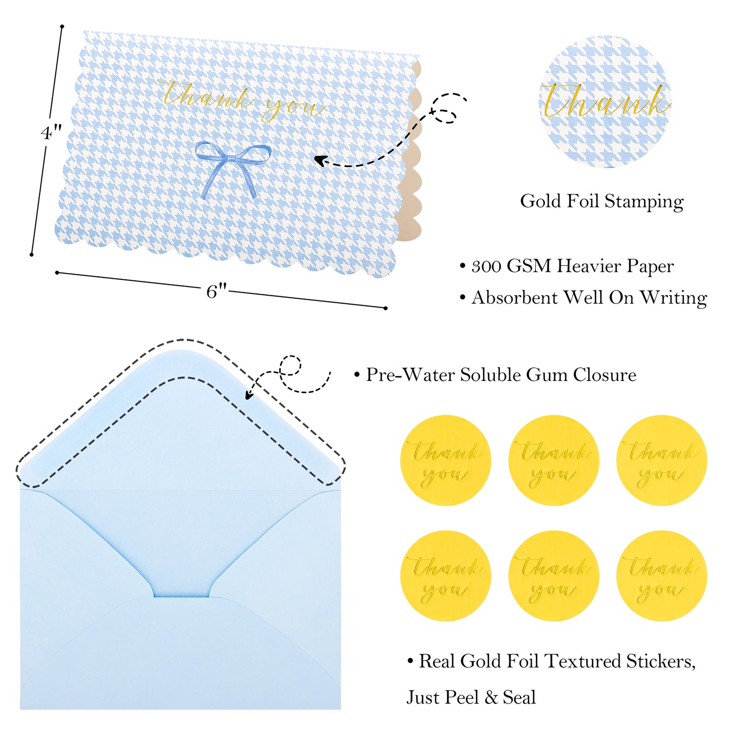Crisky Thank You Cards with Envelopes,50 Pack Blue Thank You Cards Bulk Bow Style for Baby Shower, Birthday, Wedding Decoration Party Favors