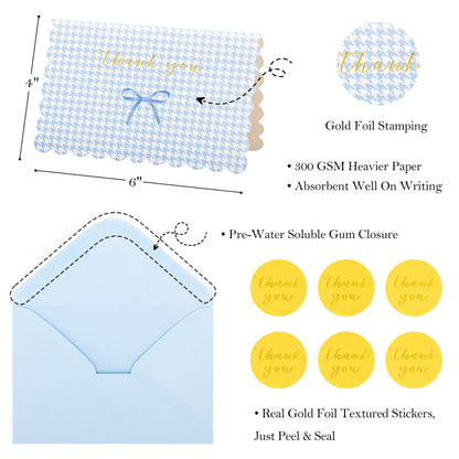 Crisky Thank You Cards with Envelopes,50 Pack Blue Thank You Cards Bulk Bow Style for Baby Shower, Birthday, Wedding Decoration Party Favors