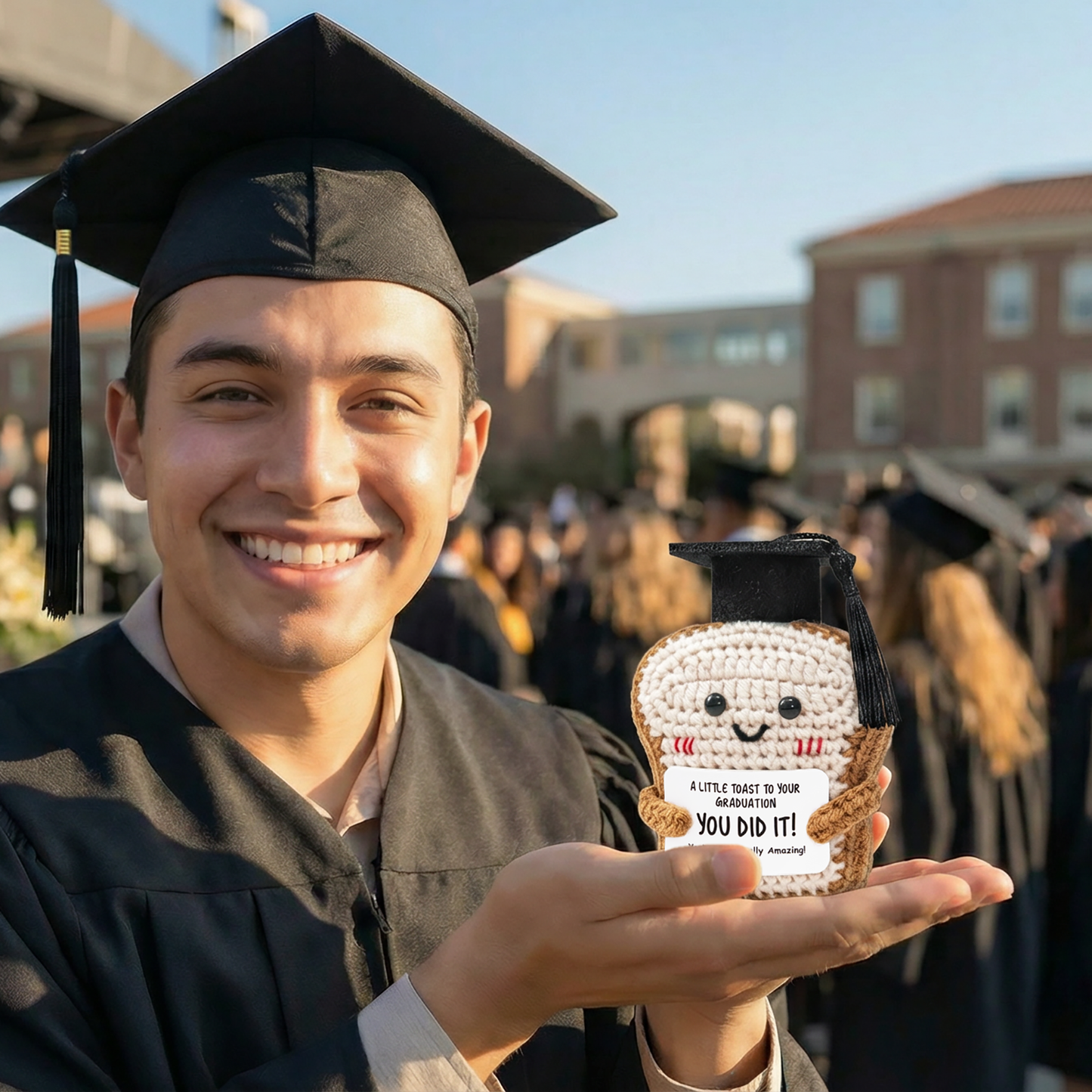 Crisky Handmade Funny Graduation Gifts, Positive Crochet Toast with Little Graduation Card and Grad Caps - You are Totally Amazing - Grad Gifts for College University Masters Degree