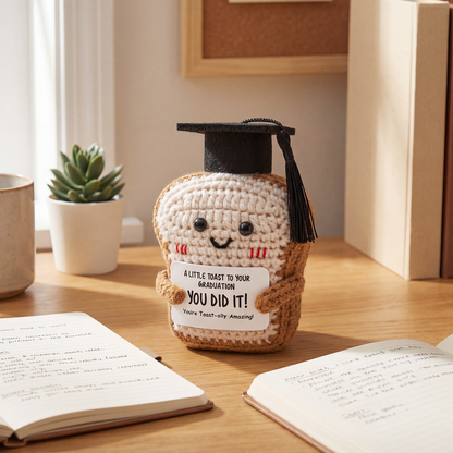 Crisky Handmade Funny Graduation Gifts, Positive Crochet Toast with Little Graduation Card and Grad Caps - You are Totally Amazing - Grad Gifts for College University Masters Degree
