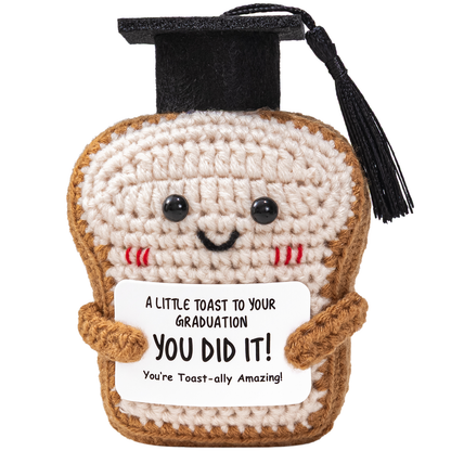 Crisky Handmade Funny Graduation Gifts, Positive Crochet Toast with Little Graduation Card and Grad Caps - You are Totally Amazing - Grad Gifts for College University Masters Degree