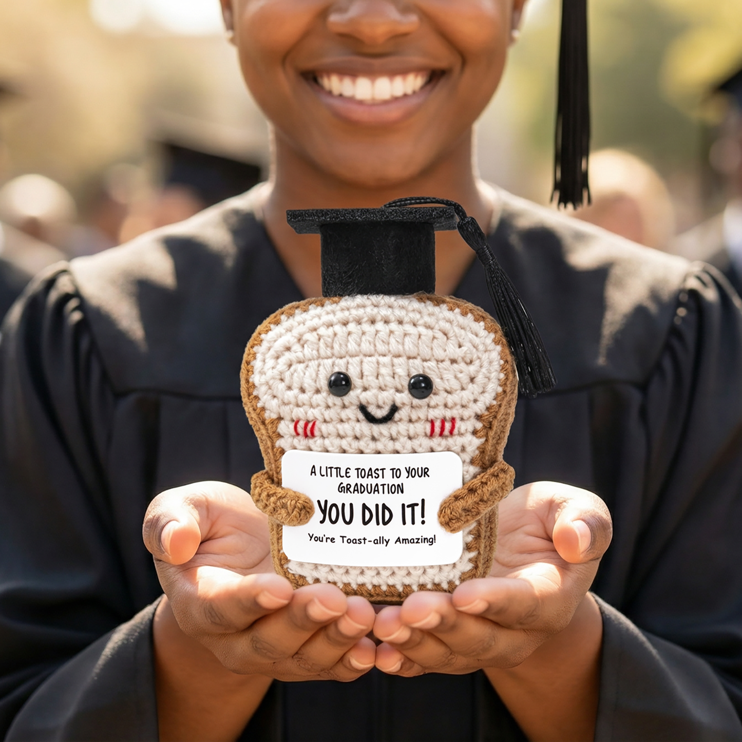 Crisky Handmade Funny Graduation Gifts, Positive Crochet Toast with Little Graduation Card and Grad Caps - You are Totally Amazing - Grad Gifts for College University Masters Degree