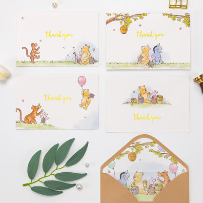 Crisky 50 Pack Winnie the Pooh Thank You Cards Blank Inside with Envelopes and Stickers for Birthdays, Baby Showers, Friendsgiving
