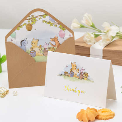Crisky 50 Pack Winnie the Pooh Thank You Cards Blank Inside with Envelopes and Stickers for Birthdays, Baby Showers, Friendsgiving