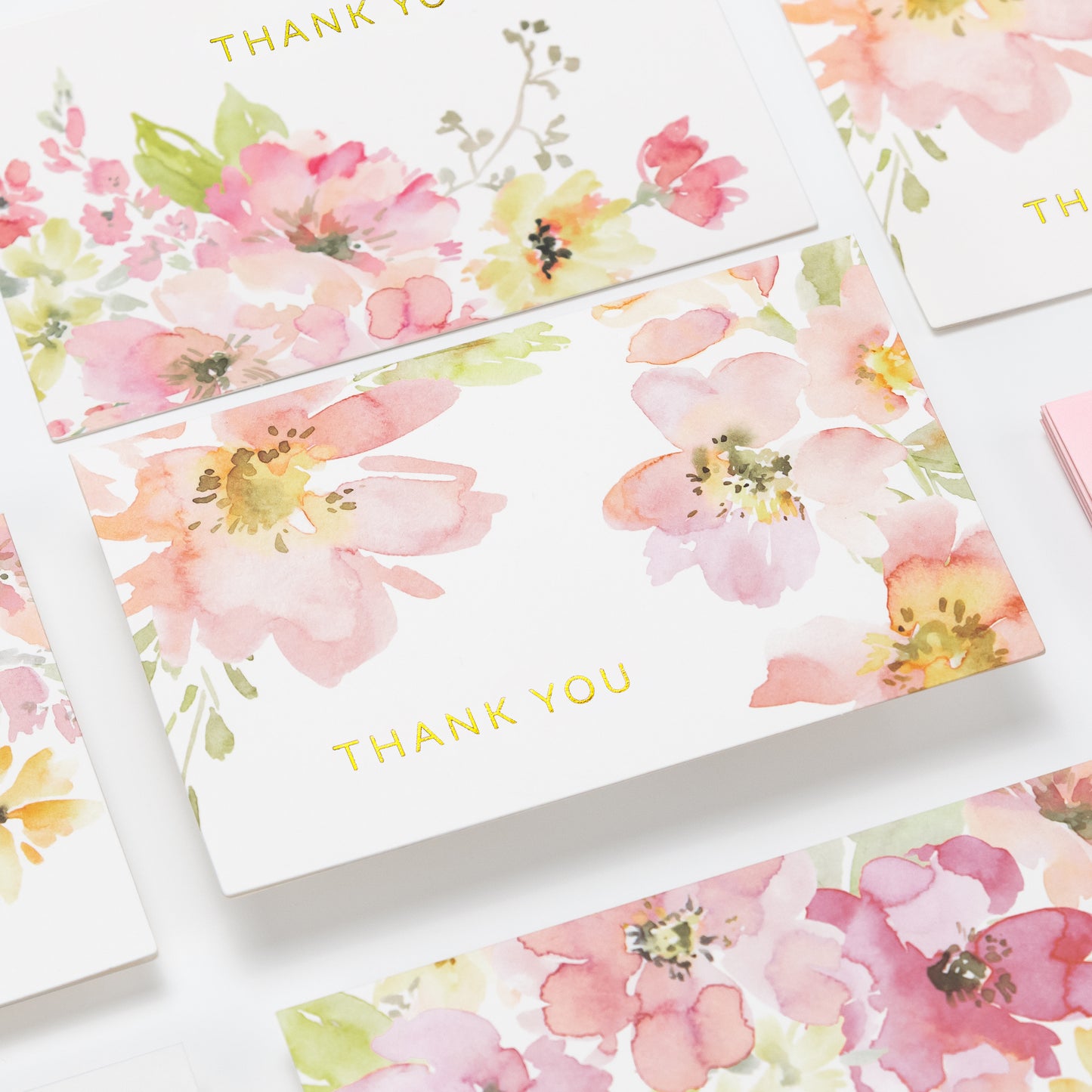 Crisky Watercolor Flower 4 Assorted Gold Foil Thank You Cards (50 Pack) with Envelopes & Stickers Printable Greeting Cards Bulk for Birthday, Baby Shower, Bridal Shower, Wedding, All Occasion