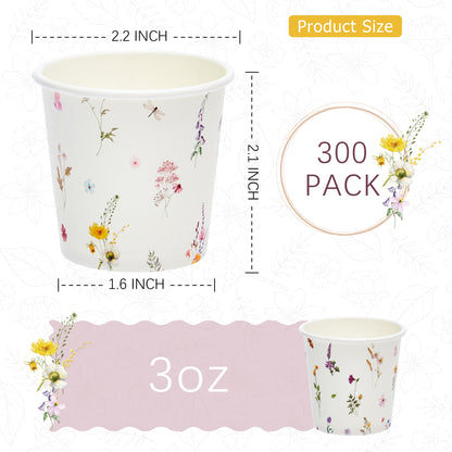 Crisky 300 Pack Paper Bathroom Cups 3oz Disposable, Elegant Design Floral Small Mouthwash, Hot/Cold Beverage Coffee, Dessert Available for Birthday Parties, Home-use, Picnics, Ceremonies Any Events