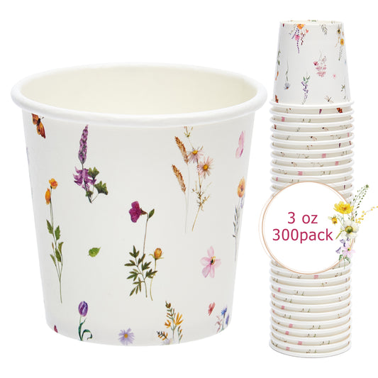 Crisky 300 Pack Paper Bathroom Cups 3oz Disposable, Eleglant Design Floral Small Mouthwash Cups, Hot/Cold Beverage Coffee, Dessert Cups for Birthday Parties, Home-use, Picnics, Ceremonies Any Events