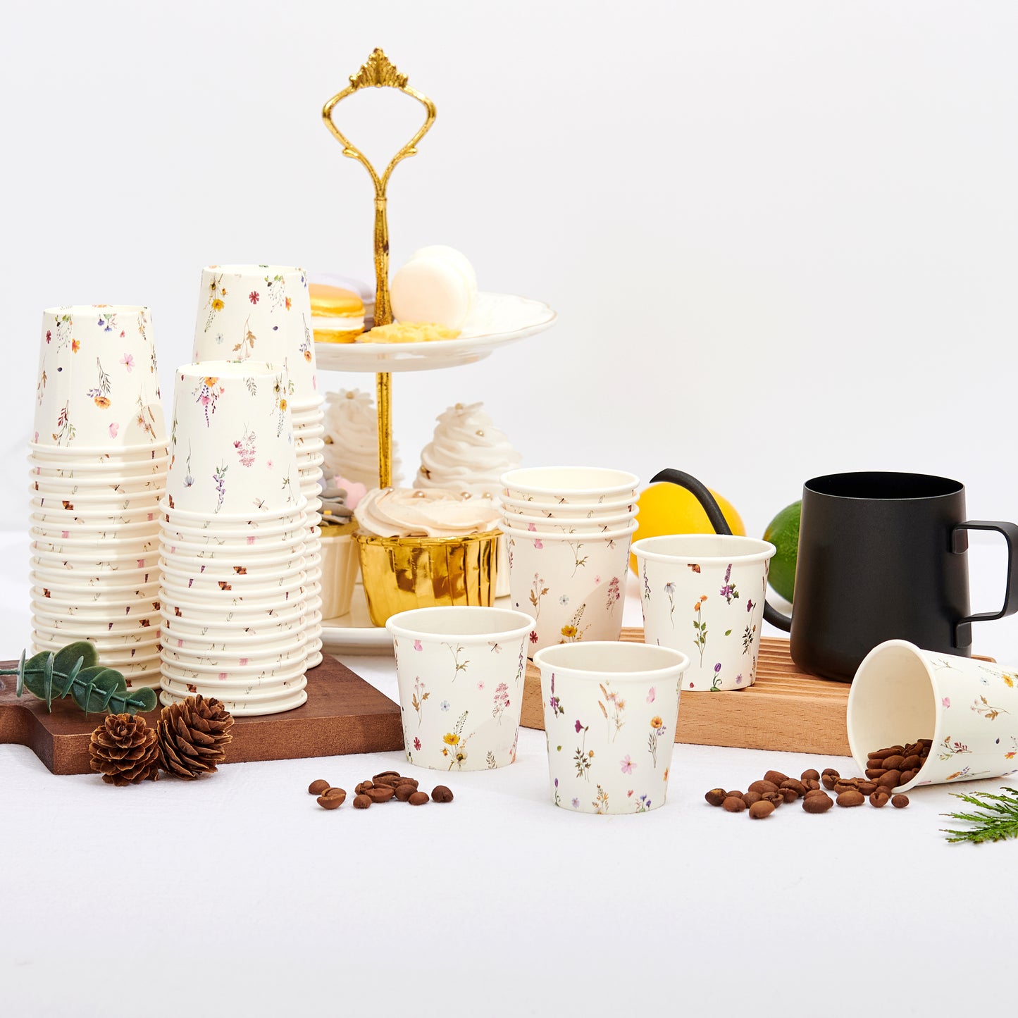 Crisky 300 Pack Paper Bathroom Cups 3oz Disposable, Eleglant Design Floral Small Mouthwash Cups, Hot/Cold Beverage Coffee, Dessert Cups for Birthday Parties, Home-use, Picnics, Ceremonies Any Events