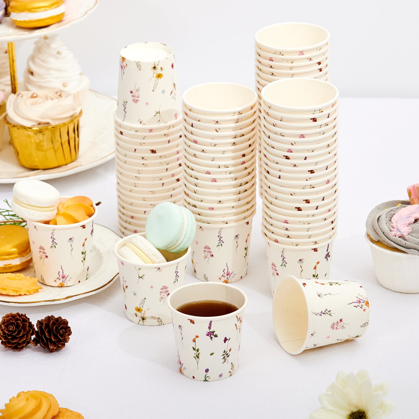 Crisky 300 Pack Paper Bathroom Cups 3oz Disposable, Eleglant Design Floral Small Mouthwash Cups, Hot/Cold Beverage Coffee, Dessert Cups for Birthday Parties, Home-use, Picnics, Ceremonies Any Events