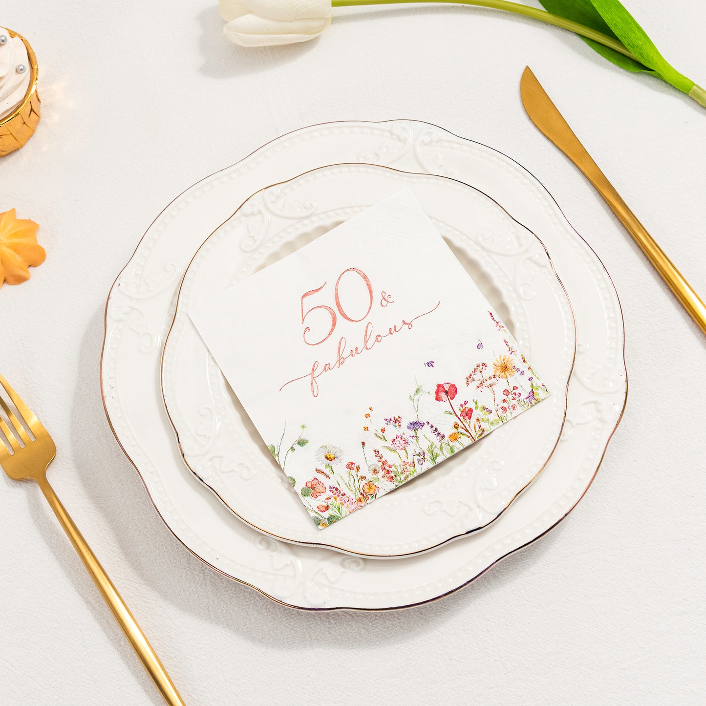 Crisky 50th Birthday Napkins for Women Rose Gold Foil 50 Fabulous Paper Disposable Napkins for Anniversary/50th Birthday Party Decoration, 3-Ply, 50 Counts