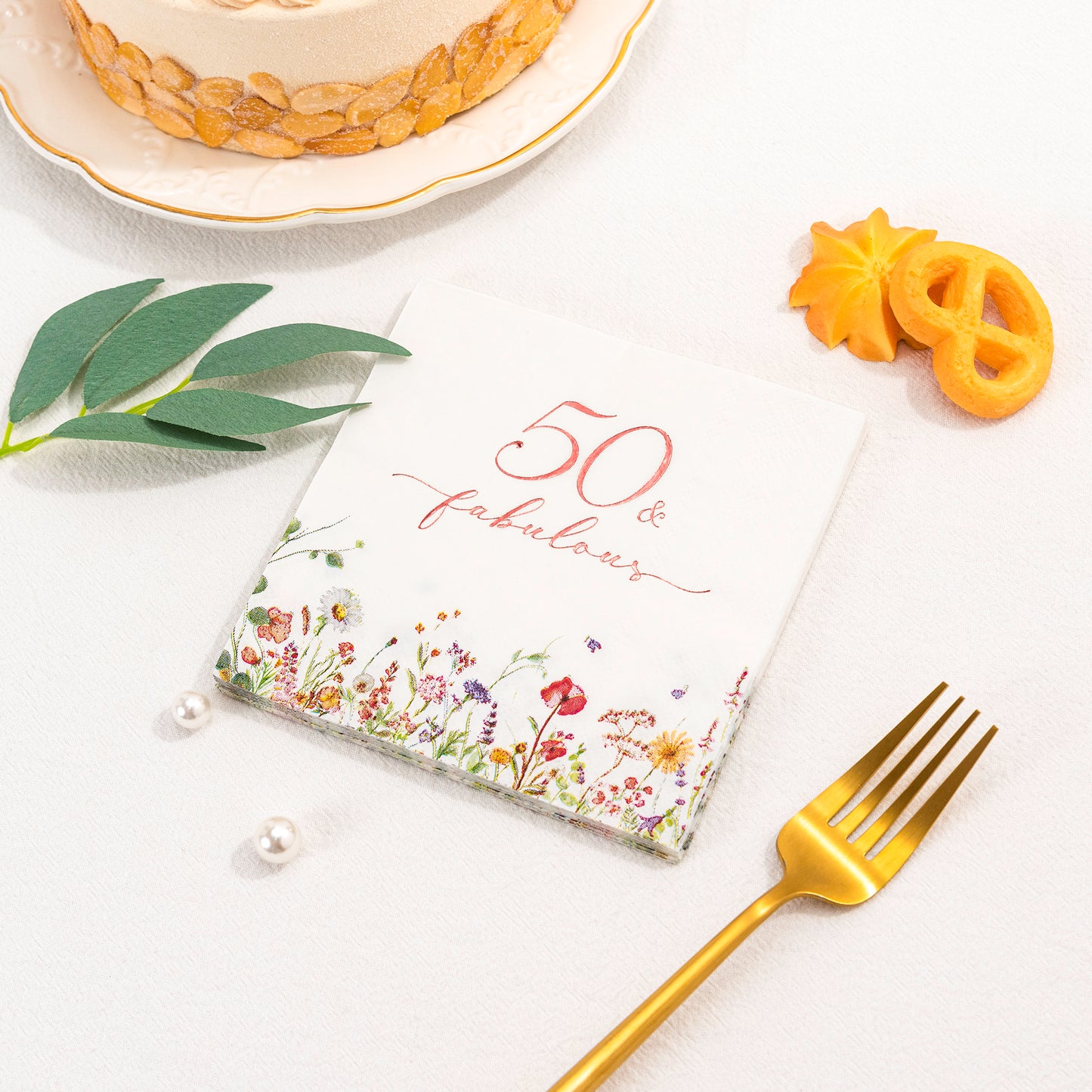 Crisky 50th Birthday Napkins for Women Rose Gold Foil 50 Fabulous Paper Disposable Napkins for Anniversary/50th Birthday Party Decoration, 3-Ply, 50 Counts