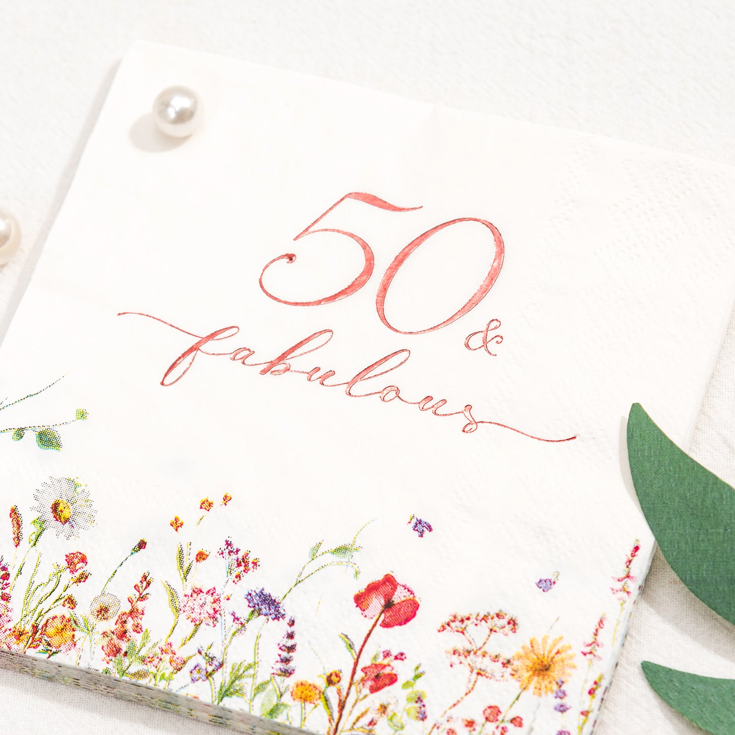 Crisky 50th Birthday Napkins for Women Rose Gold Foil 50 Fabulous Paper Disposable Napkins for Anniversary/50th Birthday Party Decoration, 3-Ply, 50 Counts