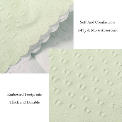 Crisky 3-Ply Baby Shower Napkins for Girl or Boy, 50 Pack Embossed Footprints Napkins for Sage Green Baby Shower Decorations, Gender Reveal Party, Disposable Paper Cocktail Napkin, Not Easily Torn