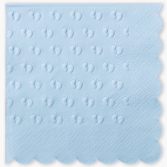 Crisky 3 Ply Baby Shower Napkins for Boy, 50 Pack Embossed Footprints Blue Napkins for Dusty Blue Jean Boy Baby Shower Decorations, Disposable Paper Cocktail Napkin, and Not Easily Torn