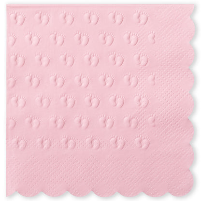 Crisky 3-Ply Baby Shower Napkins for Girl, 50 Pack Embossed Footprints Pink Napkins for Girl Baby Shower Decorations, Disposable Paper Cocktail Napkin, and Not Easily Torn