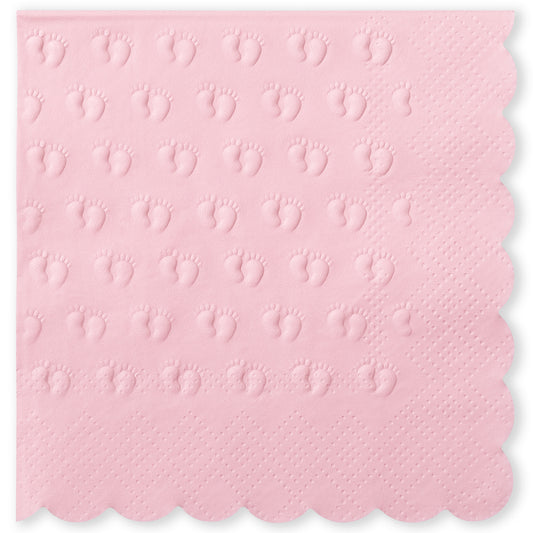 Crisky 3-Ply Baby Shower Napkins for Girl, 50 Pack Embossed Footprints Pink Napkins for Girl Baby Shower Decorations, Disposable Paper Cocktail Napkin, and Not Easily Torn