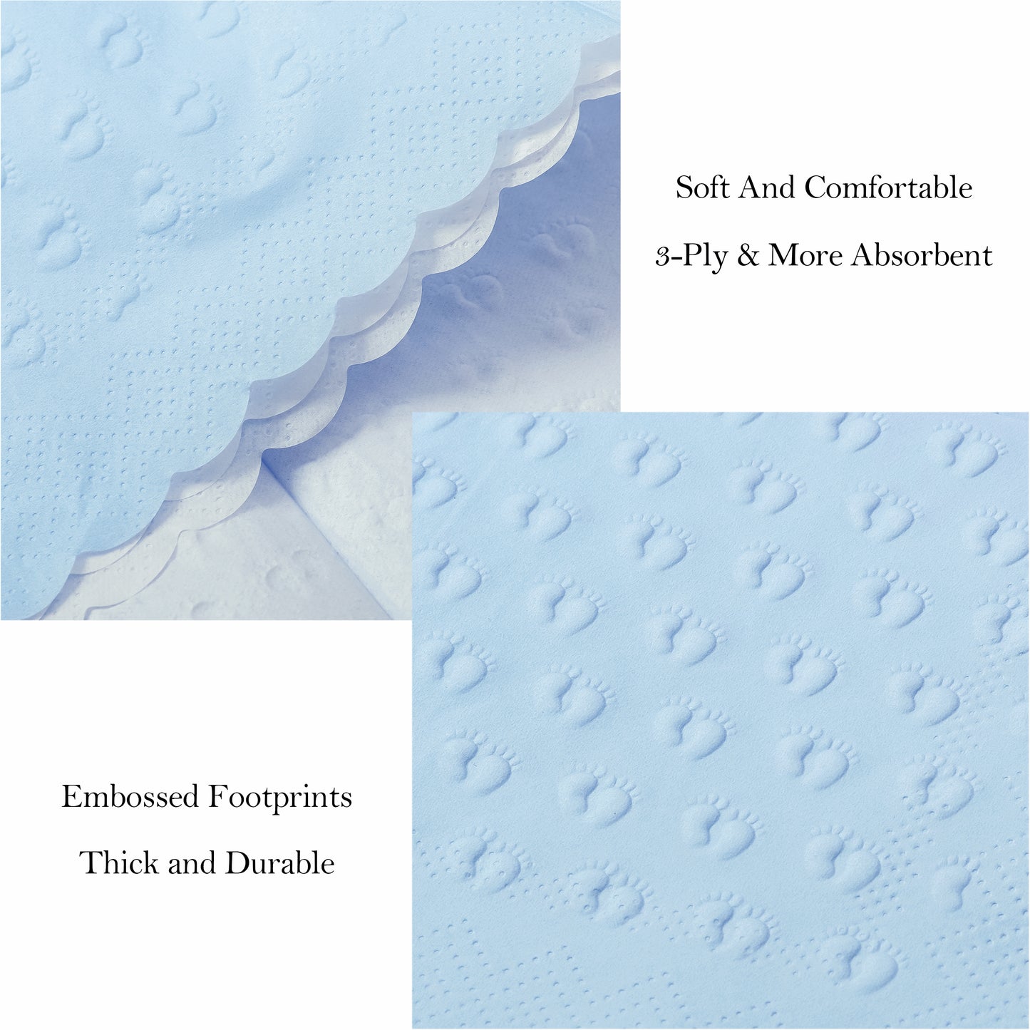 Crisky 3 Ply Baby Shower Napkins for Boy, 50 Pack Embossed Footprints Blue Napkins for Dusty Blue Jean Boy Baby Shower Decorations, Disposable Paper Cocktail Napkin, and Not Easily Torn