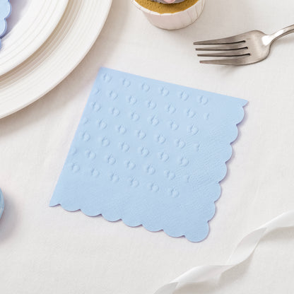 Crisky 3 Ply Baby Shower Napkins for Boy, 50 Pack Embossed Footprints Blue Napkins for Dusty Blue Jean Boy Baby Shower Decorations, Disposable Paper Cocktail Napkin, and Not Easily Torn