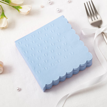 Crisky 3 Ply Baby Shower Napkins for Boy, 50 Pack Embossed Footprints Blue Napkins for Dusty Blue Jean Boy Baby Shower Decorations, Disposable Paper Cocktail Napkin, and Not Easily Torn