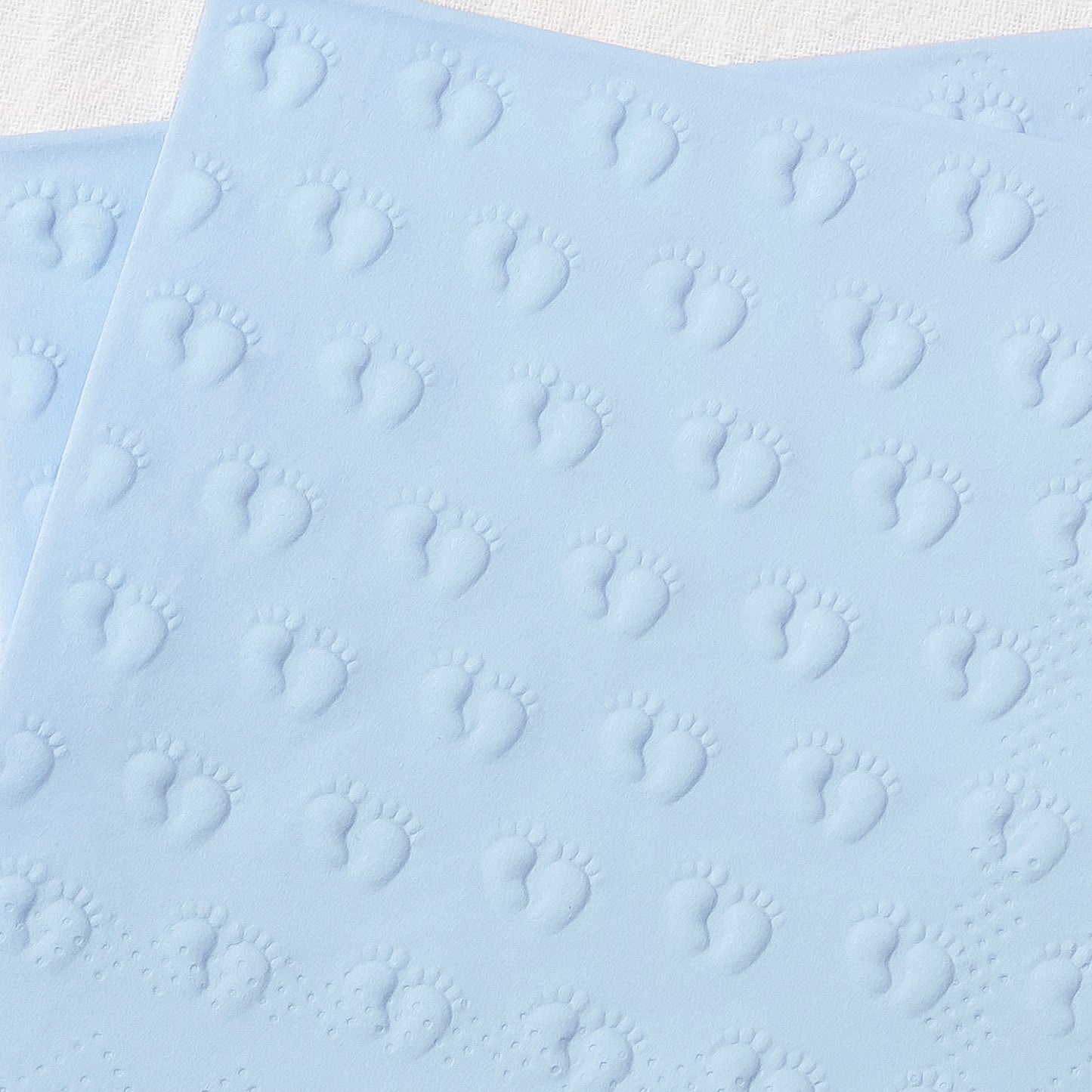 Crisky 3 Ply Baby Shower Napkins for Boy, 50 Pack Embossed Footprints Blue Napkins for Dusty Blue Jean Boy Baby Shower Decorations, Disposable Paper Cocktail Napkin, and Not Easily Torn