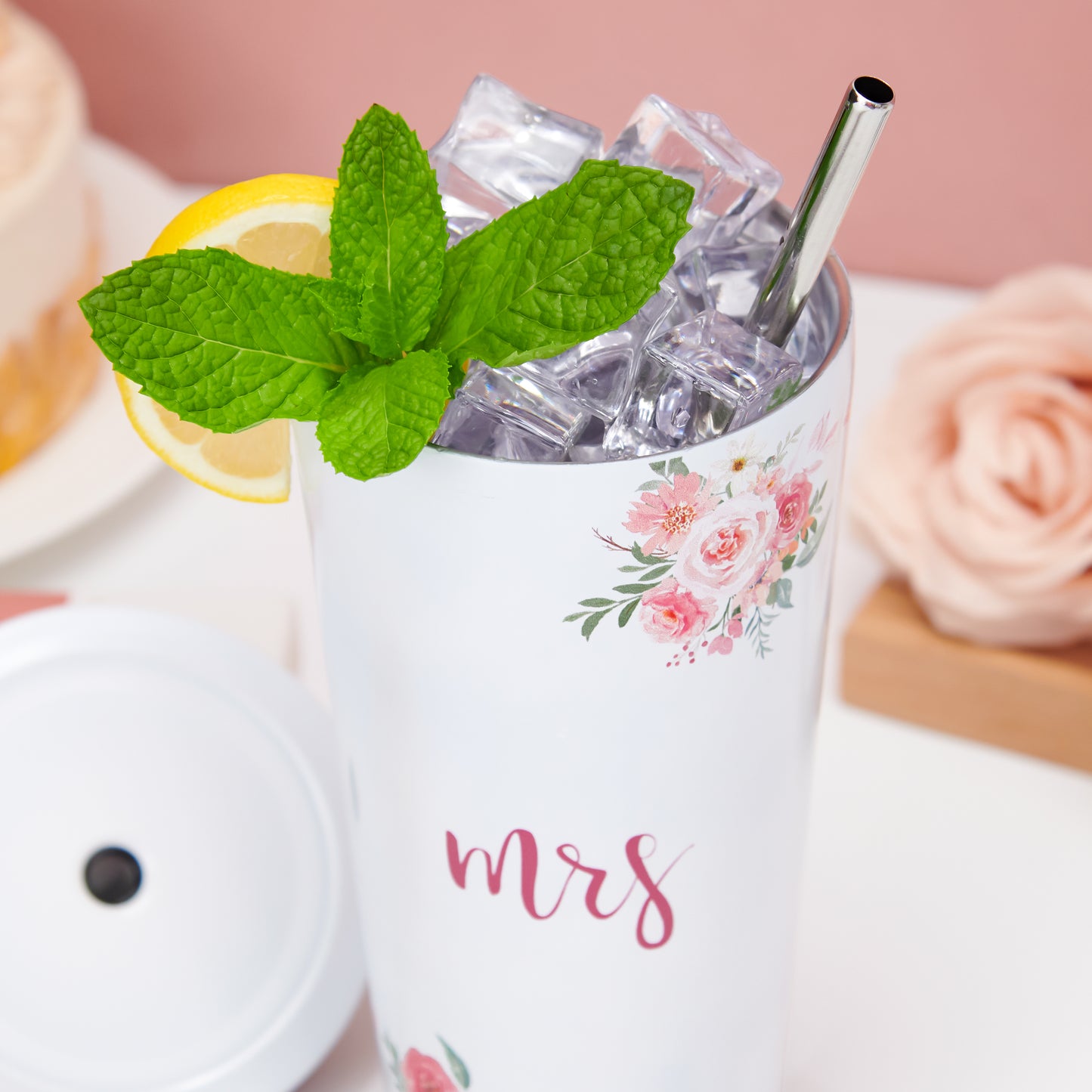 Crisky Floral Mrs Gifts Bride Cup for Wedding Engagement Bridal Shower Stainless Insulated Tumbler with Lid & Box 26 OZ