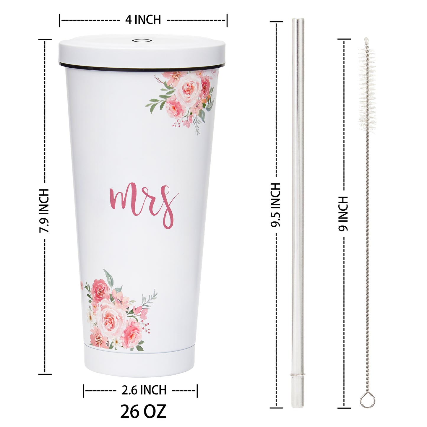 Crisky Floral Mrs Gifts Bride Cup for Wedding Engagement Bridal Shower Stainless Insulated Tumbler with Lid & Box 26 OZ