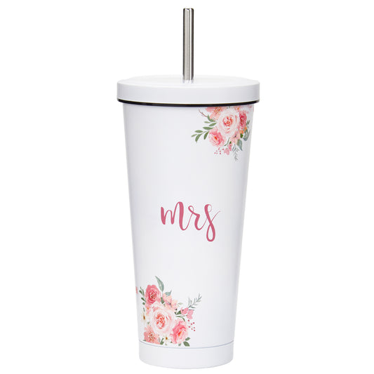 Crisky Floral Mrs Gifts Bride Cup for Wedding Engagement Bridal Shower Stainless Insulated Tumbler with Lid & Box 26 OZ