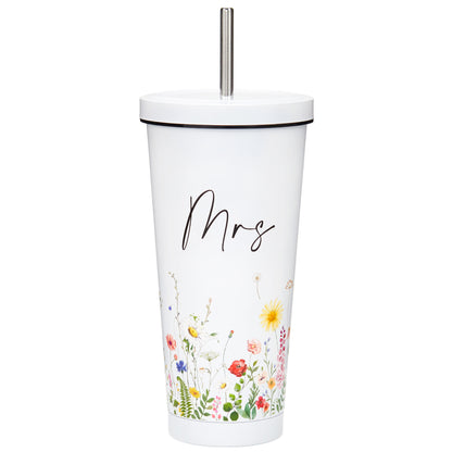 Crisky Wildflower Mrs Gifs Bride Cup for Wedding Engagement Bridal Shower Stainless Insulated Tumbler with Lid & Box 26 OZ