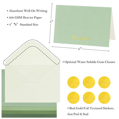 Crisky Shade of Sage Green Thank You Cards (50 Pack) with Craft Envelopes & Stickers Greeting Cards Bulk for Birthday, Baby Shower,Bridal Shower, Wedding, Graduation.